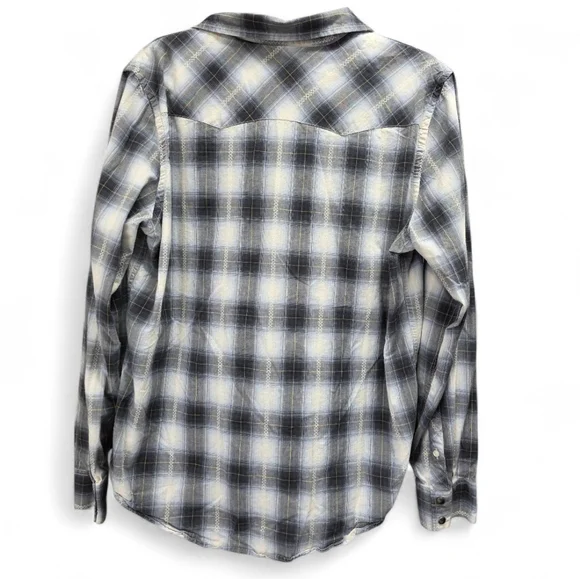 American Eagle Slim Fit Plaid Flannel Shirt Men's M Gray Cotton Button Up Grunge - Picture 2 of 7